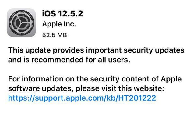大邑苹果手机维修分享iOS12.5.2发布，建议所有老苹果用户安装 